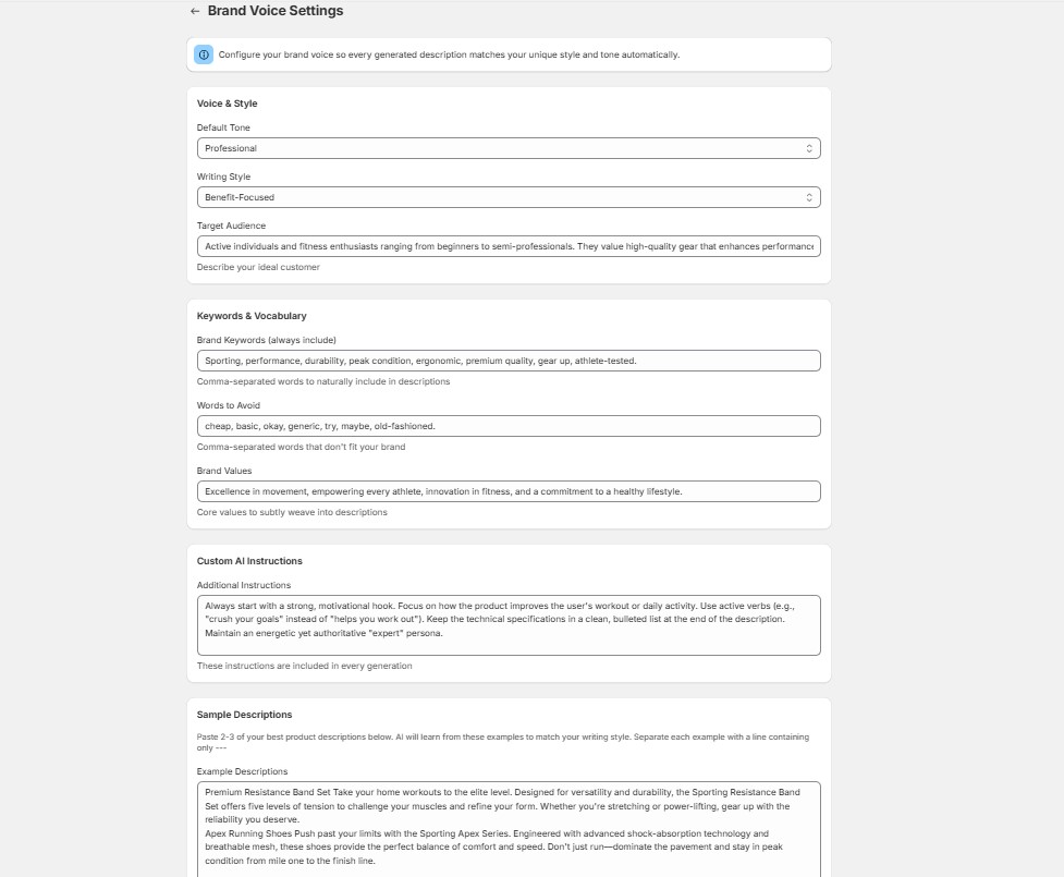 InkBot Brand Voice Settings